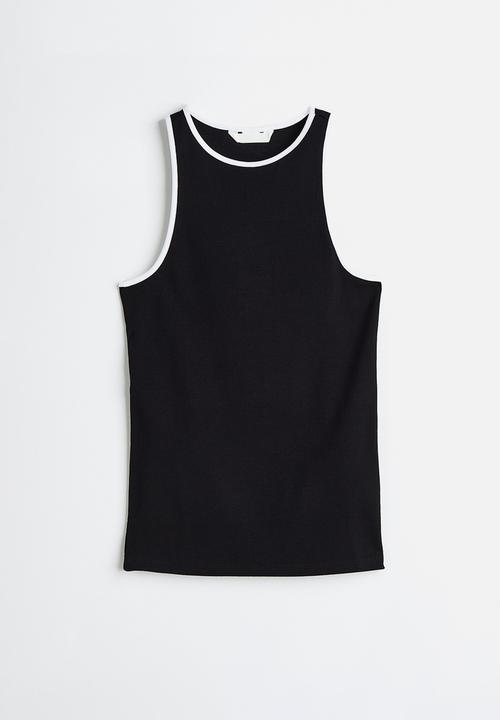 H&M - Ribbed vest top - black/white