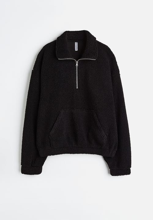 H&M - Zip-top teddy sweatshirt - black