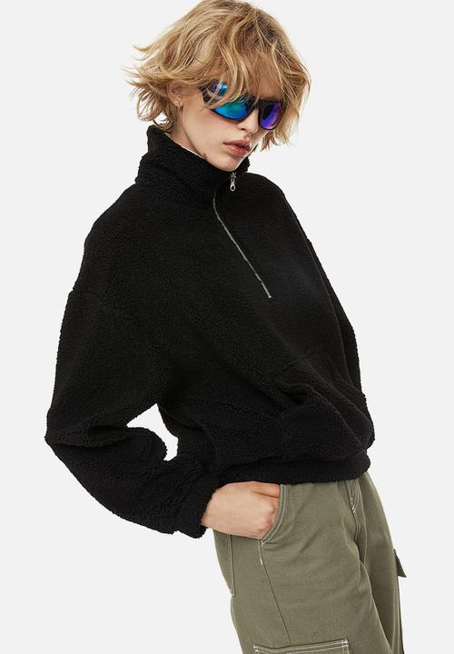 H&M - Zip-top teddy sweatshirt - black