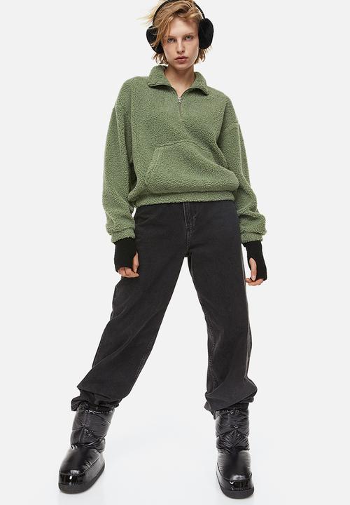 H&M - Zip-top teddy sweatshirt - khaki green