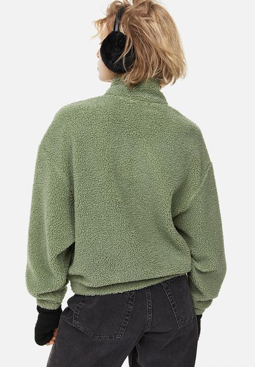 H&M - Zip-top teddy sweatshirt - khaki green