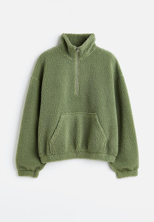 H&M - Zip-top teddy sweatshirt - khaki green