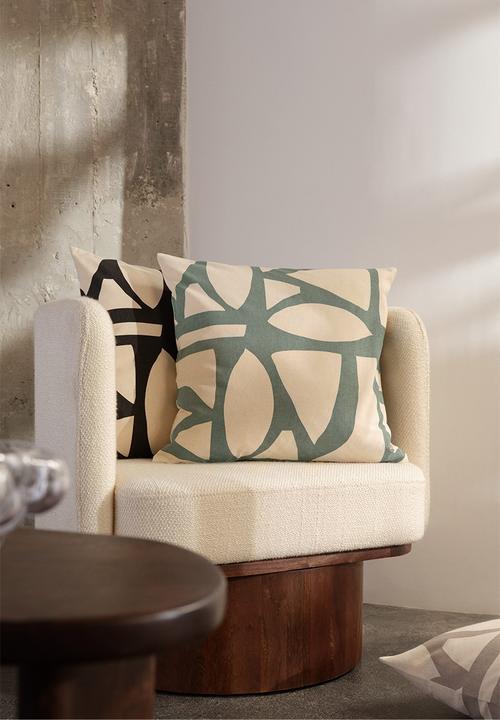 H&M - Cotton canvas cushion cover - white/patterned