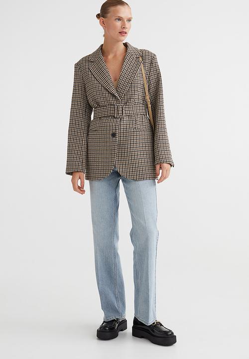 H&M - Oversized belted jacket - beige/checked