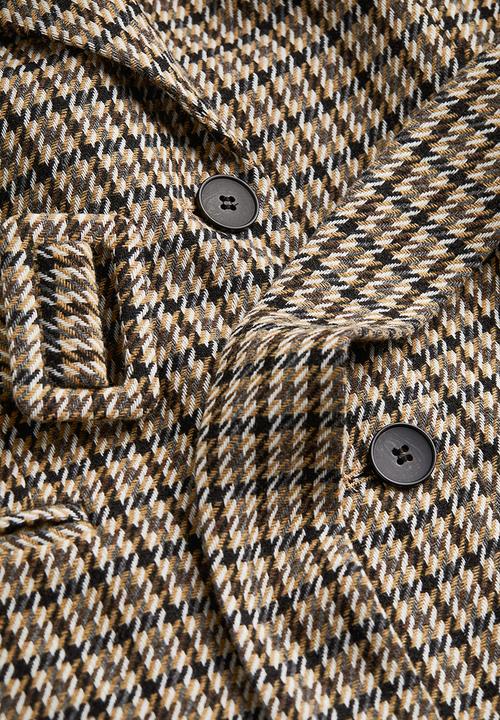 H&M - Oversized belted jacket - beige/checked