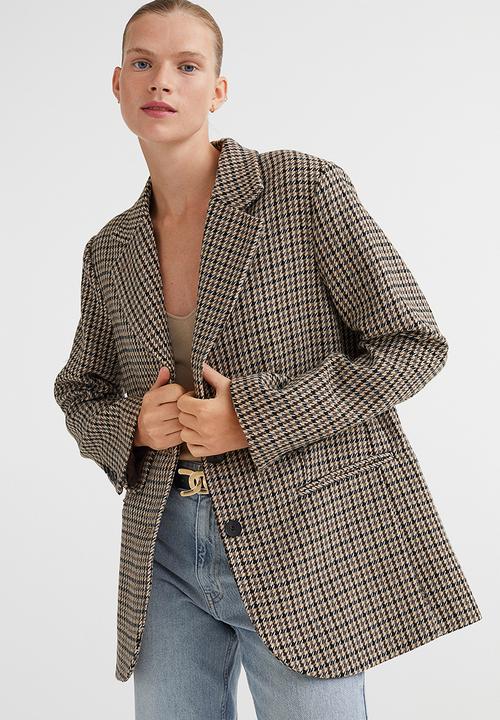 H&M - Oversized belted jacket - beige/checked
