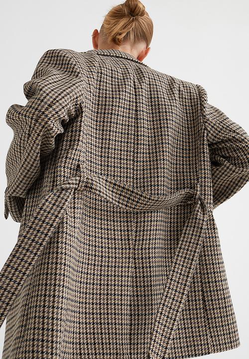H&M - Oversized belted jacket - beige/checked
