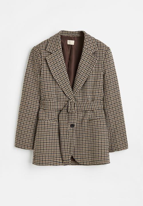 H&M - Oversized belted jacket - beige/checked