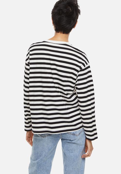 H&M - Long-sleeved jersey top - black/striped