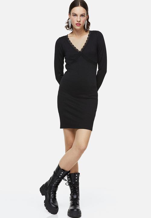H&M - Lace-trimmed ribbed dress - black