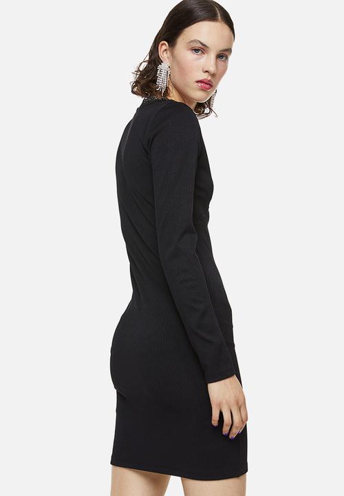 H&M - Lace-trimmed ribbed dress - black