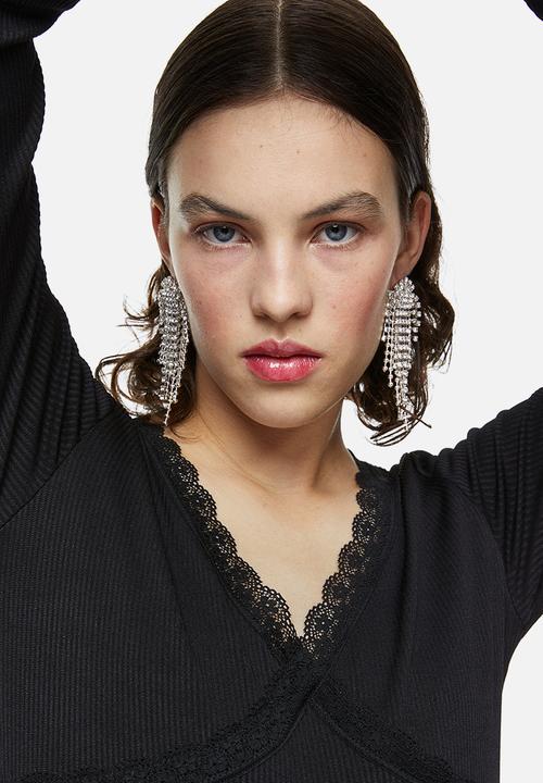 H&M - Lace-trimmed ribbed dress - black