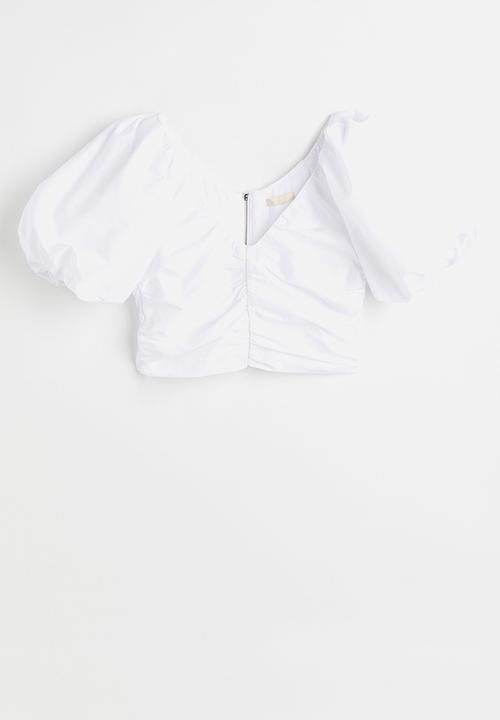 H&M - Gathered puff-sleeved top - white