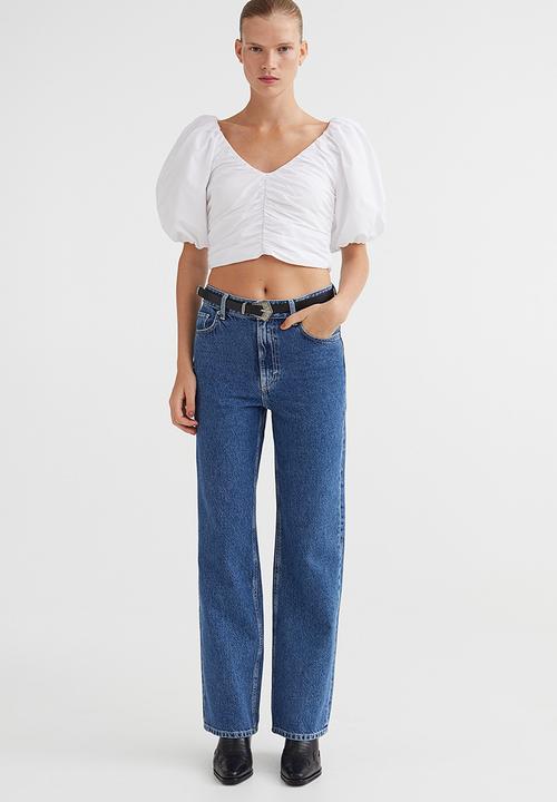H&M - Gathered puff-sleeved top - white