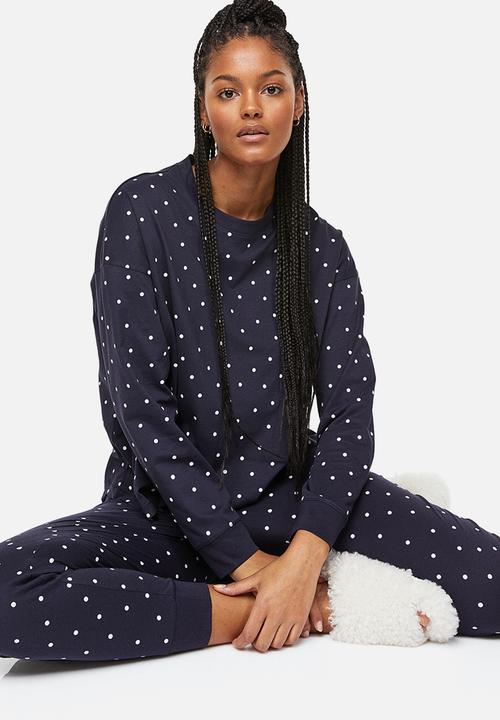 H&M - Patterned jersey pyjamas - dark blue/spotted