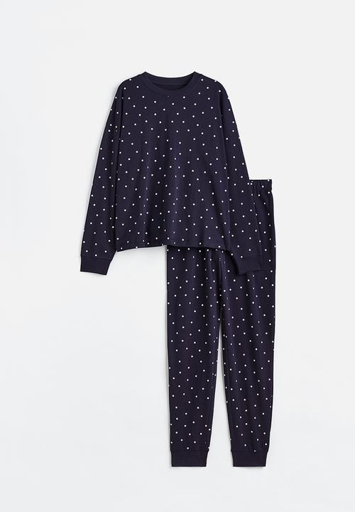 H&M - Patterned jersey pyjamas - dark blue/spotted
