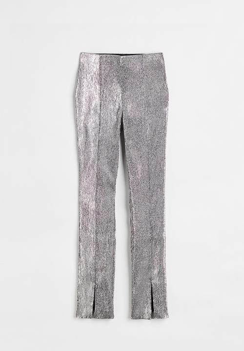 H&M - Glittery slit-hem trousers - silver-coloured/glittery