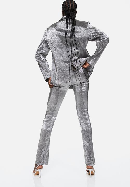 H&M - Glittery slit-hem trousers - silver-coloured/glittery