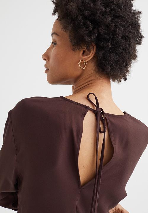 H&M - Dress with embroidery - dark brown/light beige