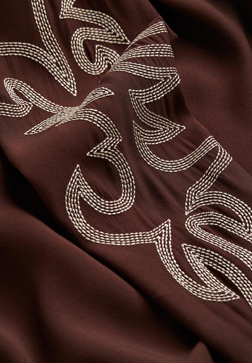 H&M - Dress with embroidery - dark brown/light beige