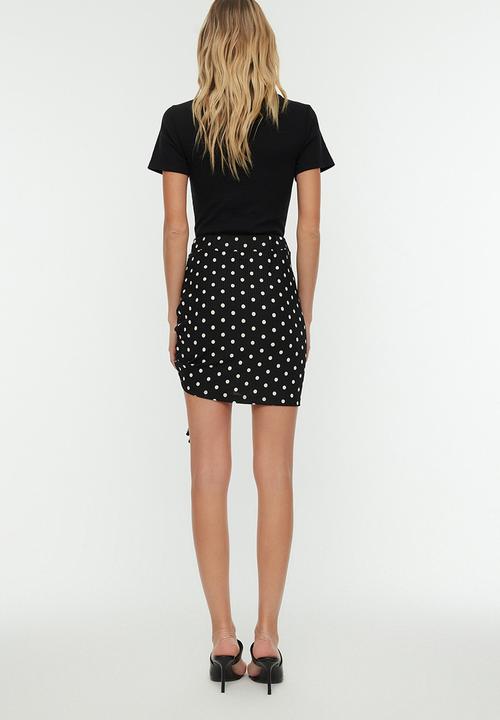 Trendyol - Ruched polka dot mini skirt - black