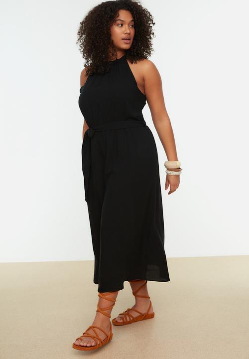 Trendyol - Plus halter neck mock wrap dress - black