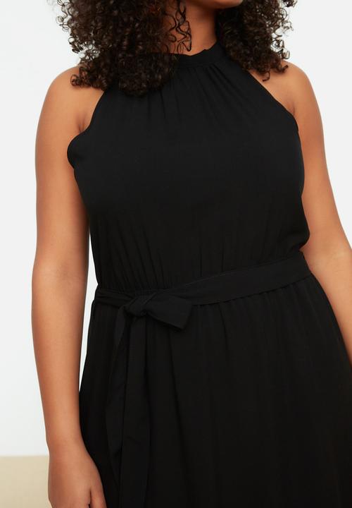 Trendyol - Plus halter neck mock wrap dress - black