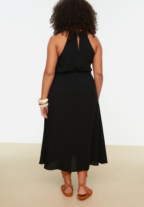 Trendyol - Plus halter neck mock wrap dress - black