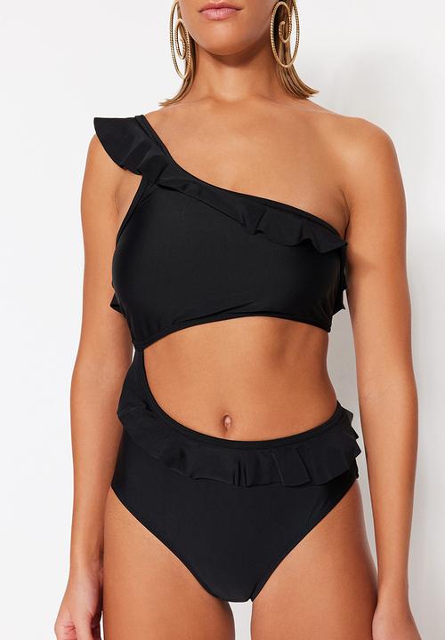 Trendyol - Frill detail swimsuit - black