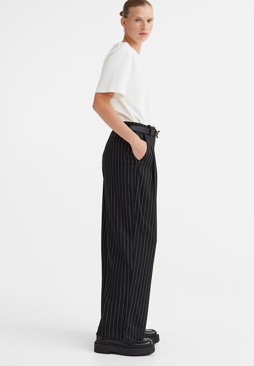 H&M - Tailored jersey trousers - black/pinstriped
