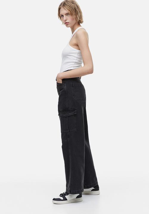 H&M - 90s Baggy high cargo jeans - black
