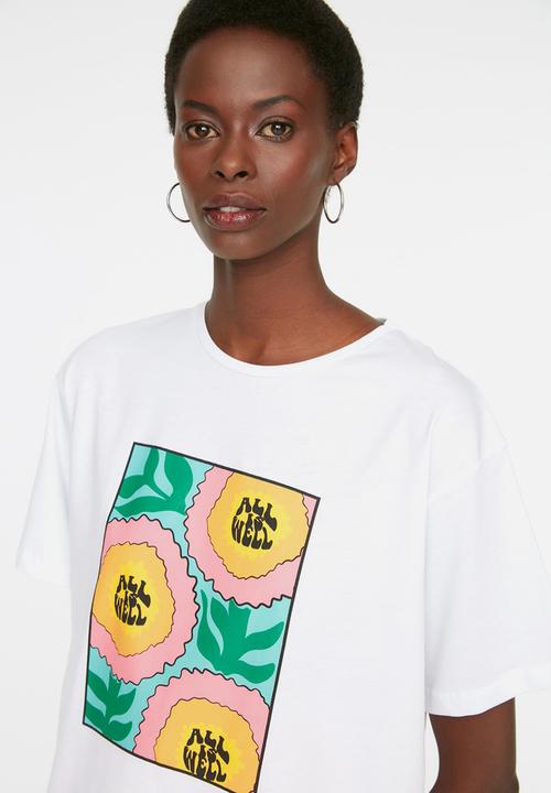 Trendyol - Graphic Boyfriend T-Shirt - White