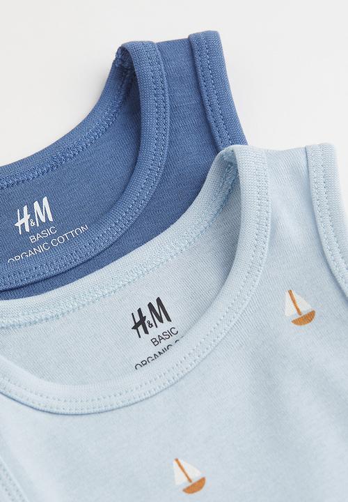 H&M - 2 Pack sleeveless cotton bodysuits - light blue/sailing boats