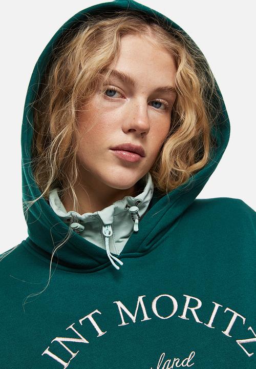 H&M - Oversized printed hoodie - dark green/saint moritz