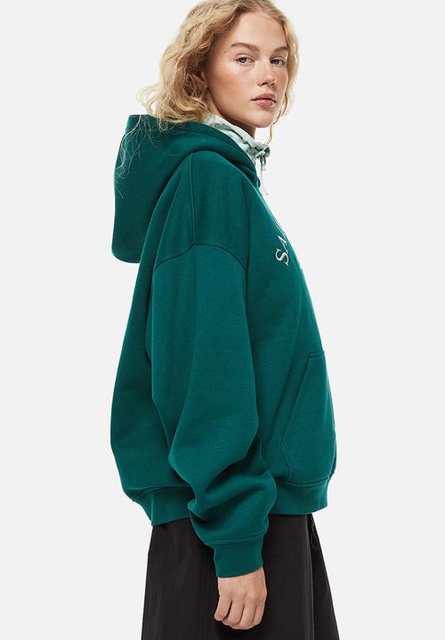 H&M - Oversized printed hoodie - dark green/saint moritz