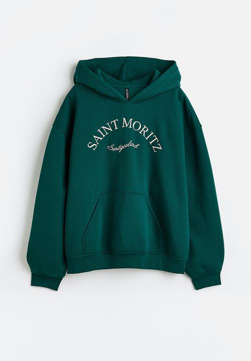 H&M - Oversized printed hoodie - dark green/saint moritz