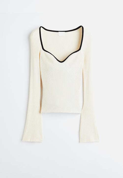 H&M - Rib-knit jumper - natural white/black