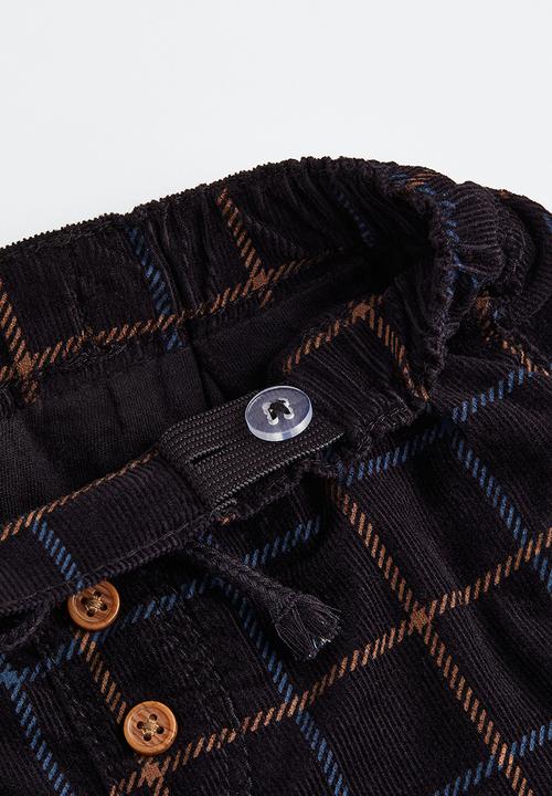 H&M - Fully lined corduroy trousers - dark brown/checked