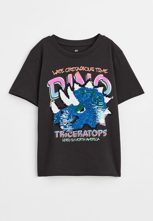 H&M - Interactive-motif t-shirt - black/triceratops