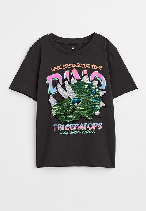 H&M - Interactive-motif t-shirt - black/triceratops
