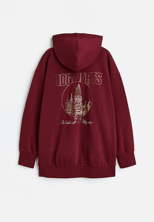 H&M - Oversized printed zip-through hoodie - dark red/harry potter