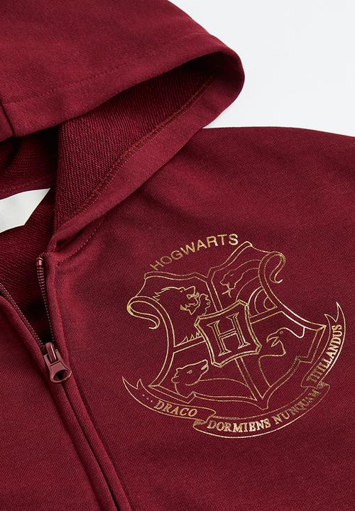 H&M - Oversized printed zip-through hoodie - dark red/harry potter