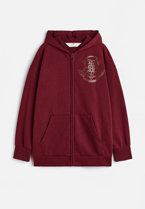 H&M - Oversized printed zip-through hoodie - dark red/harry potter