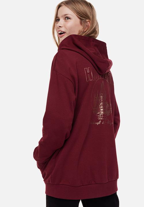 H&M - Oversized printed zip-through hoodie - dark red/harry potter