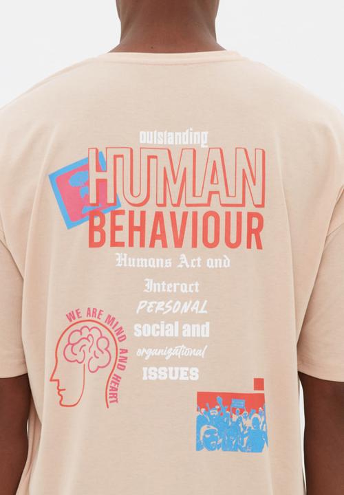 Trendyol - Human behaviour back logo tee - stone