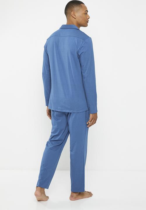 Superbalist - Knit piping detail pyjama  set - blue