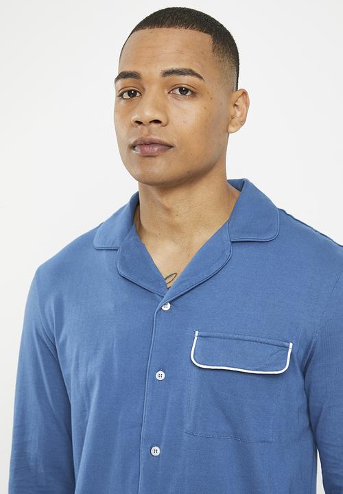 Superbalist - Knit piping detail pyjama  set - blue