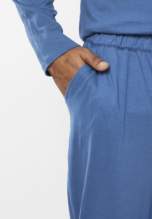 Superbalist - Knit piping detail pyjama  set - blue