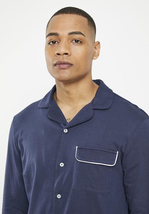 Superbalist - Knit piping detail pyjama  set - navy