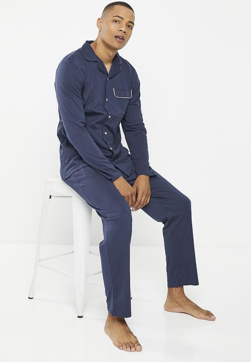 Superbalist - Knit piping detail pyjama  set - navy